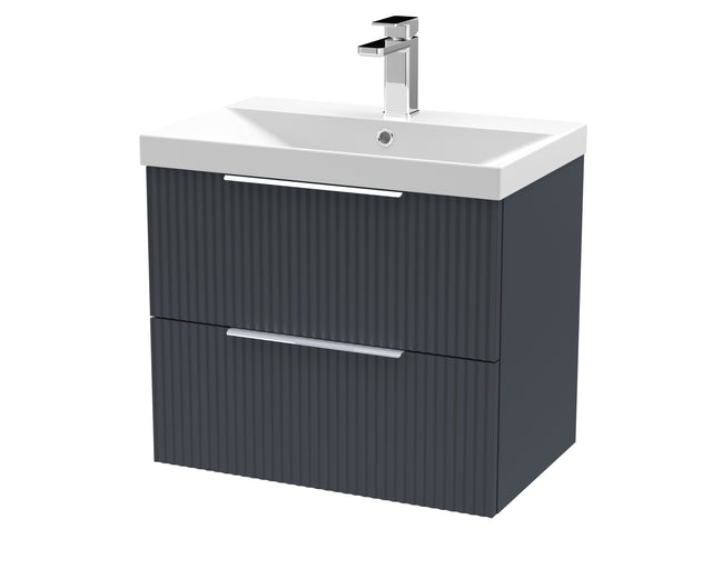 Hudson Reed Fluted 600mm Soft Black Wall Hung 2-Drawer Vanity Unit With Thin-Edge Basin