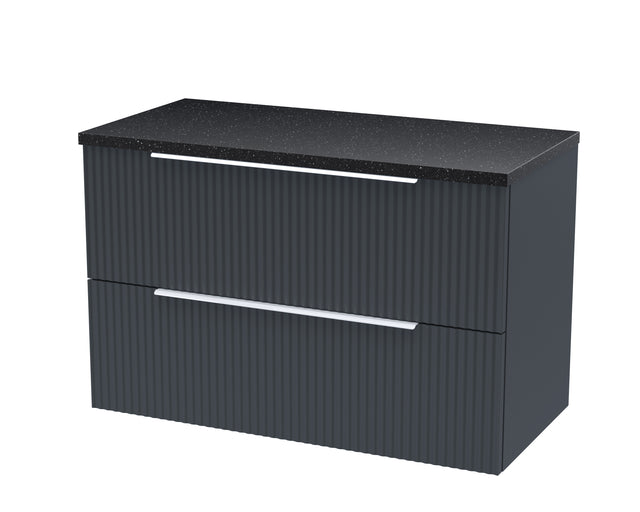 Hudson Reed Fluted 800mm Soft Black Wall Hung 2-Drawer Vanity Unit With Laminate Top