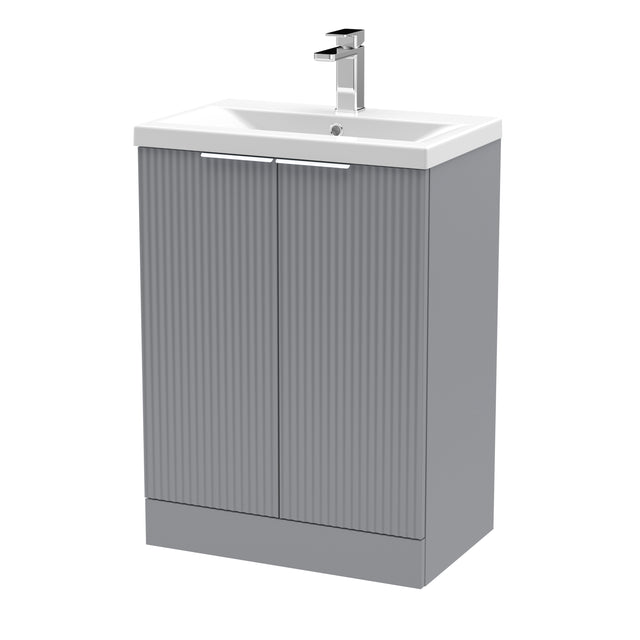 Hudson Reed Fluted 600mm Floor Standing 2-Door Vanity Unit With Basin