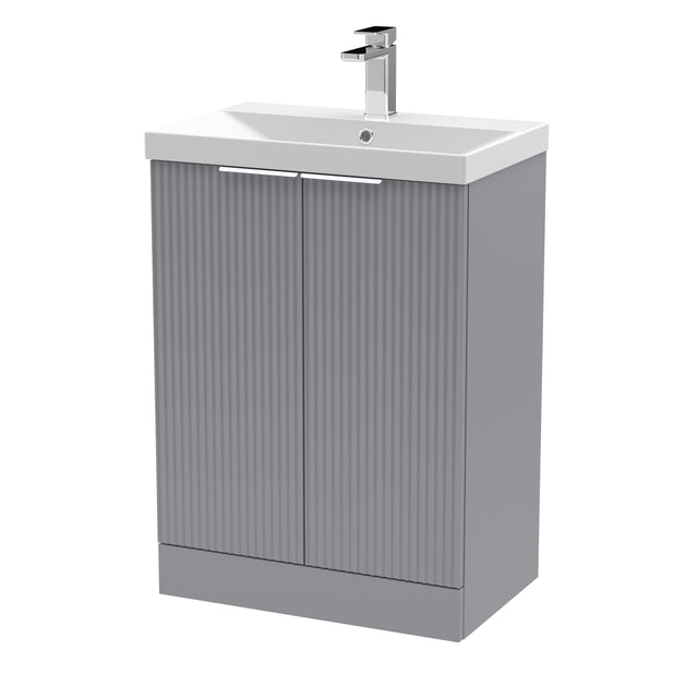 Hudson Reed Fluted 600mm Floor Standing 2-Door Vanity Unit With Basin