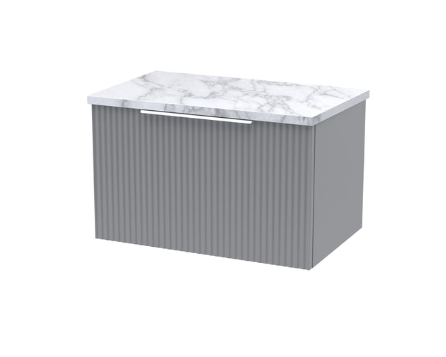 Hudson Reed Fluted 600mm Satin Grey Wall Hung Single Drawer Vanity Unit With Laminate Worktop