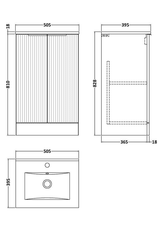 Hudson Reed Fluted 500mm Satin Blue Floor Standing 2-Door Vanity Unit with Basin