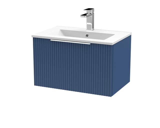 Hudson Reed Fluted 600mm Satin Blue Wall Hung Single Drawer Vanity Unit With Basin