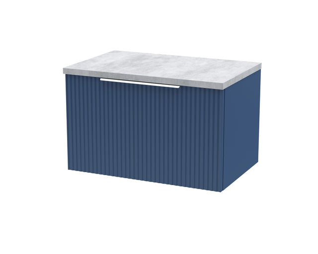Hudson Reed Fluted 600mm Satin Blue Wall Hung Single Drawer Vanity With Laminate Top