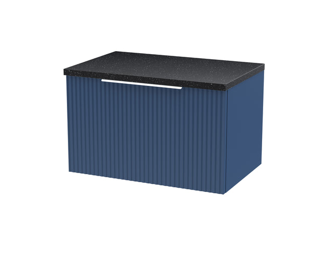Hudson Reed Fluted 600mm Satin Blue Wall Hung Single Drawer Vanity With Laminate Top
