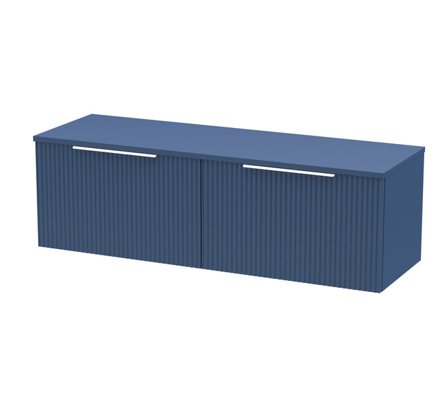 Hudson Reed Fluted 1200mm Satin Blue Wall Hung 2-Drawer Vanity Unit With Worktop