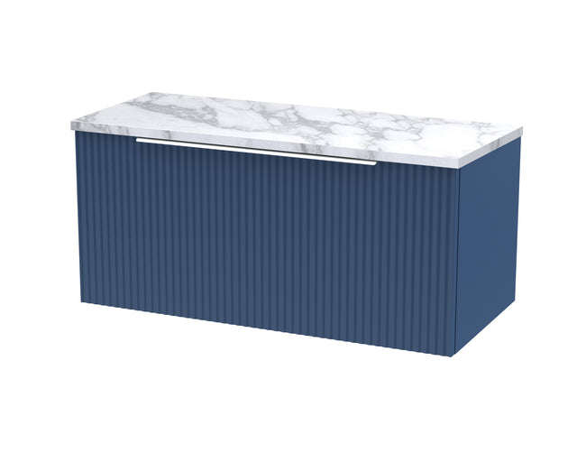 Hudson Reed Fluted 800mm Wall Hung Single Drawer Vanity Unit With Laminate Worktop