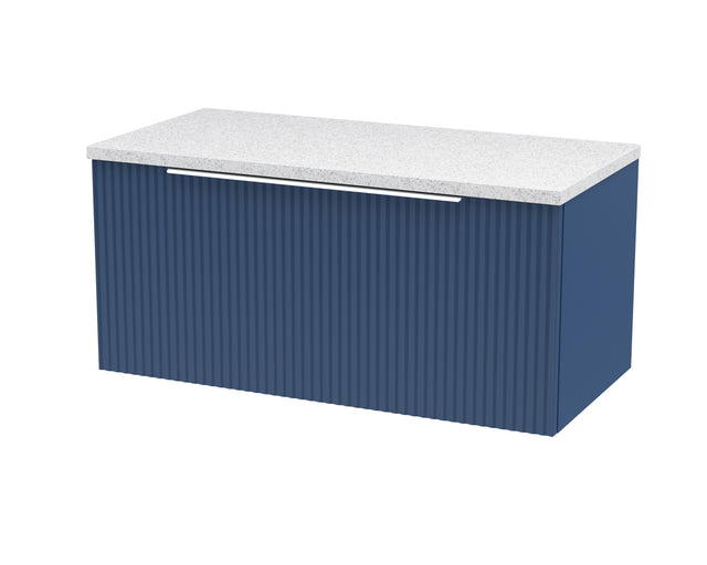 Hudson Reed Fluted 800mm Satin Blue Wall Hung Single Drawer Vanity With Laminate Top