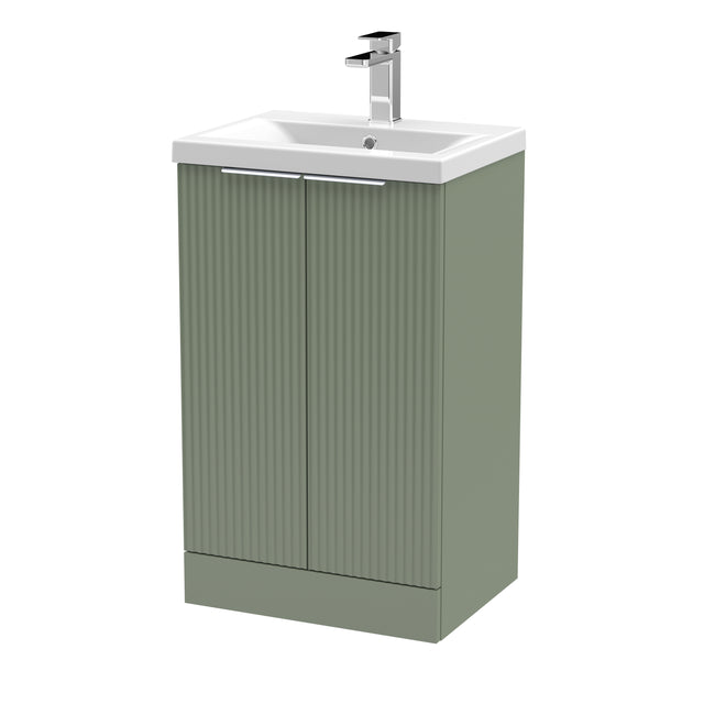 Hudson Reed Fluted 500mm Satin Green Floor Standing 2-Door Vanity Unit With Basin
