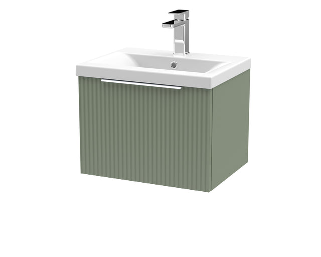 Hudson Reed Fluted 510mm Satin Green Wall Hung Single Drawer Vanity Unit With Basin