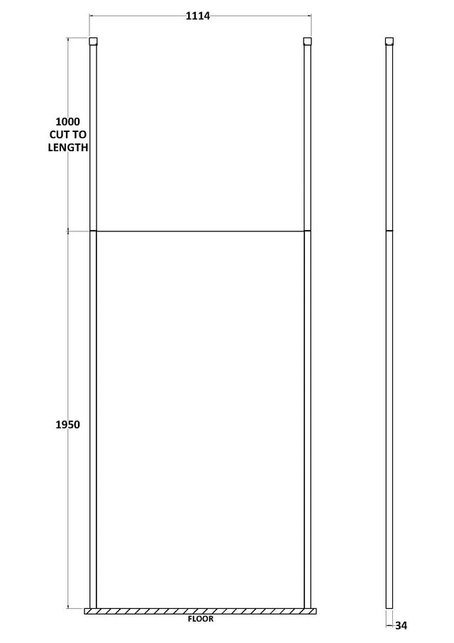 1100mm Wetroom Screen with Ceiling Posts