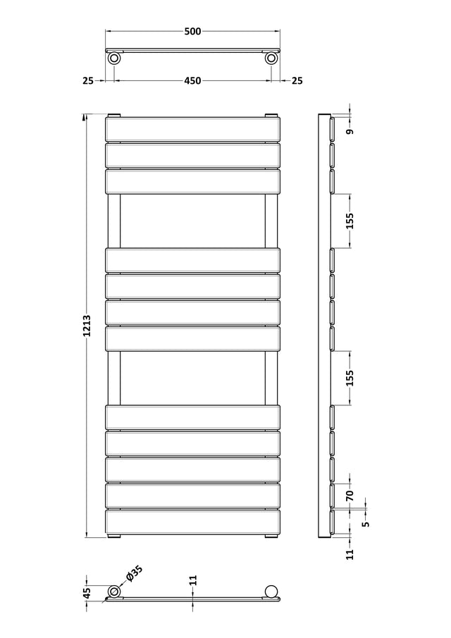 Piazza Square Flat Towel Radiator 1213mm x 500mm