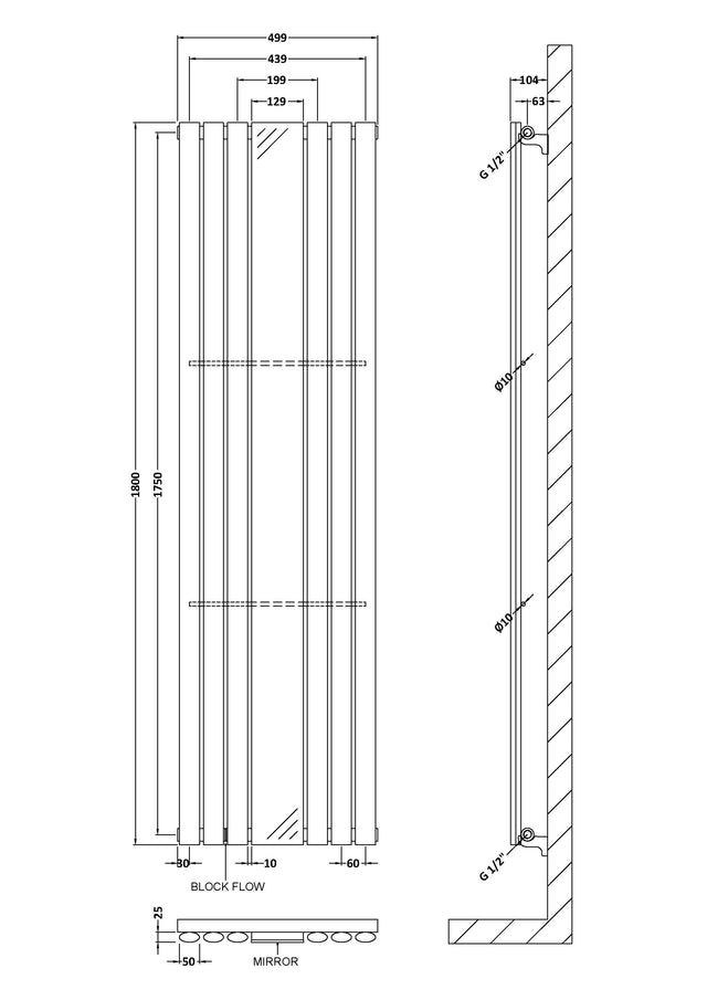 Single Panel Designer Radiator 1800 x 499mm