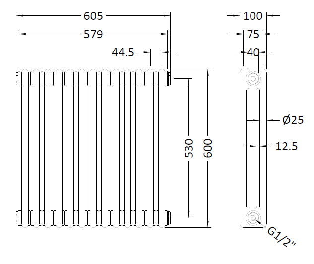 Triple Column Traditional Radiator 600 x 605mm