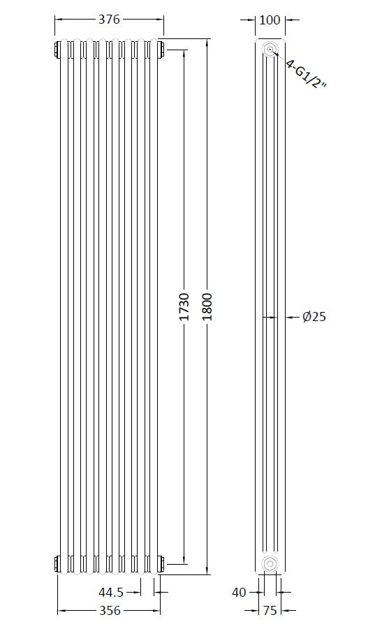 Triple Column Traditional Radiator 1800 x 376mm