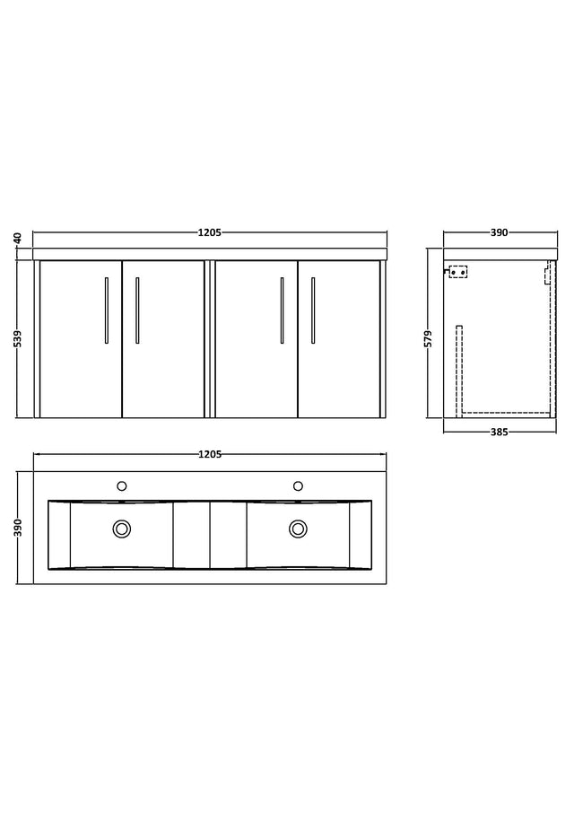 Hudson Reed Juno 1200mm Wall Hung 4-Door Vanity Unit with Double Basin
