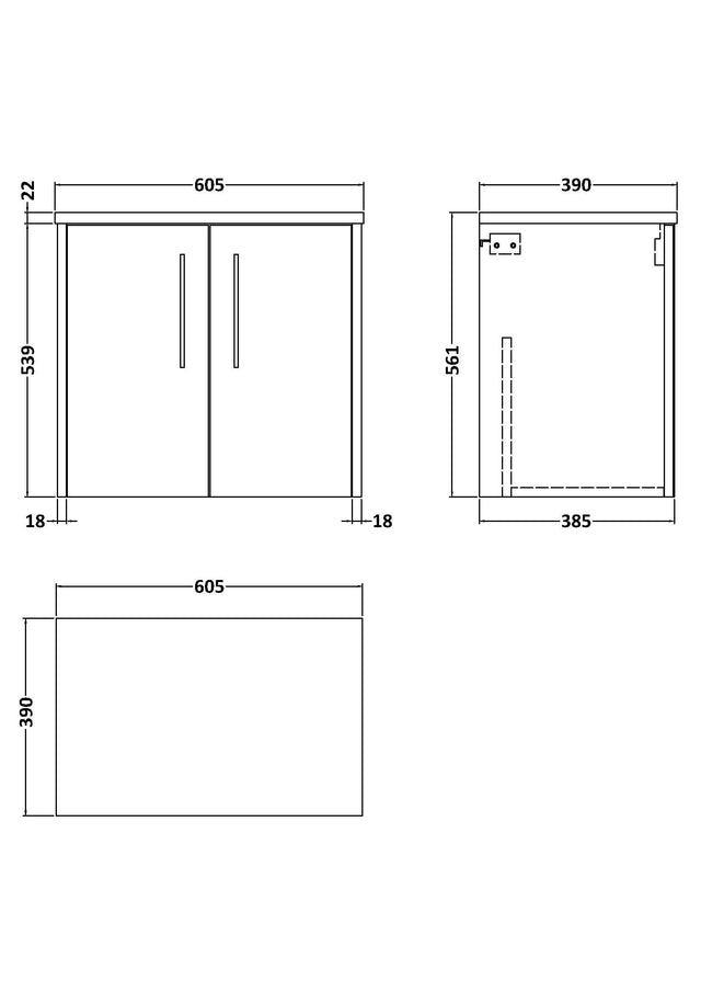 Hudson Reed Juno 600mm Autumn Oak Wall Hung 2-Door Vanity Unit With Laminate Worktop