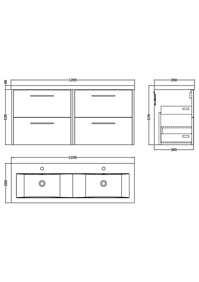 Hudson Reed Juno 1200mm Autumn Oak Wall Hung Vanity Unit Double Basin with Soft-Close Doors