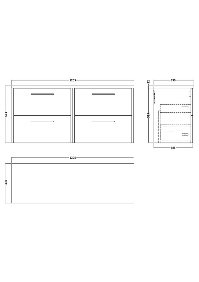 Hudson Reed Juno 1200mm Autumn Oak Wall Hung 4-Drawer Vanity Unit With Laminate Worktop