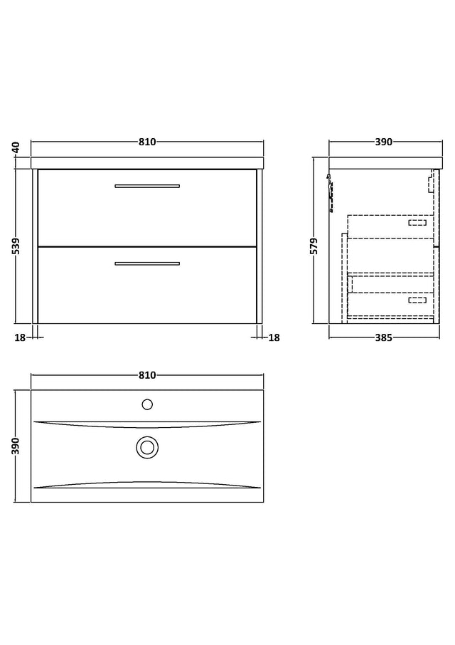 Hudson Reed Juno 800mm Wall Hung 2-Drawer Vanity Unit with 1 Tap Hole Basin