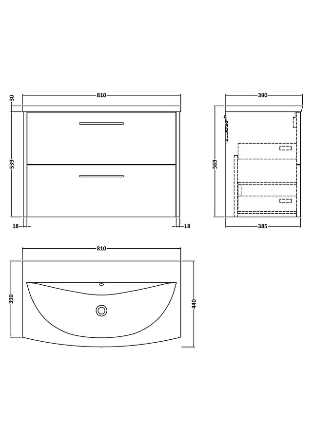 Hudson Reed Juno 800mm Autumn Oak Wall Hung 2-Drawer Vanity Unit with 1 Tap Hole Basin