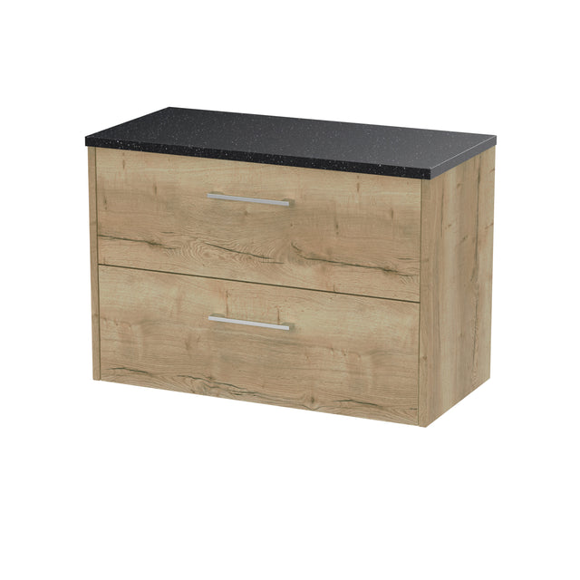 Hudson Reed Juno 800mm Wall Hung Autumn Oak 2-Drawer Vanity Unit With Soft Close Drawers With Laminate Worktop