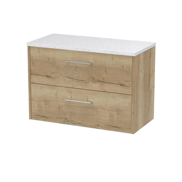 Hudson Reed Juno 800mm Autumn Oak Wall Hung 2-Drawer Vanity Unit With Laminate Worktop