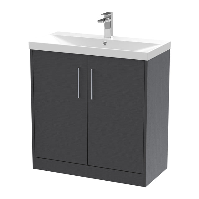 Hudson Reed Juno 800mm Graphite Grey Woodgrain Floor Standing 2-Door Vanity Unit with 1 Tap Hole Basin