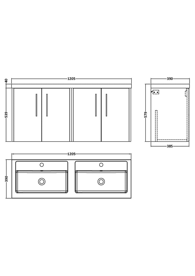 Hudson Reed Juno 1200mm Wall Hung 4-Door Vanity Unit with Double Basin