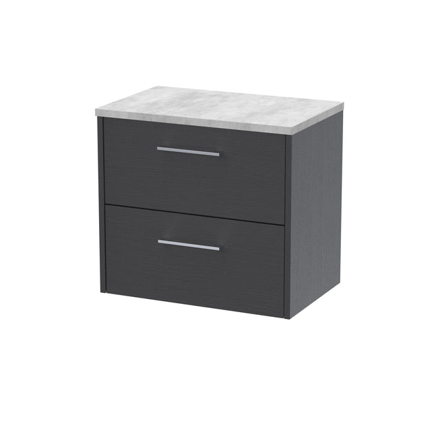 Hudson Reed Juno 600mm Graphite Grey Woodgrain Wall Hung 2-Drawer Vanity Unit With Laminate Top