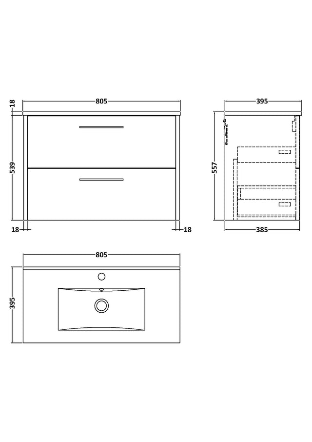 Hudson Reed Juno 800mm Graphite Grey 2-Drawer Wall Hung Vanity Unit with 1 Tap Hole Basin
