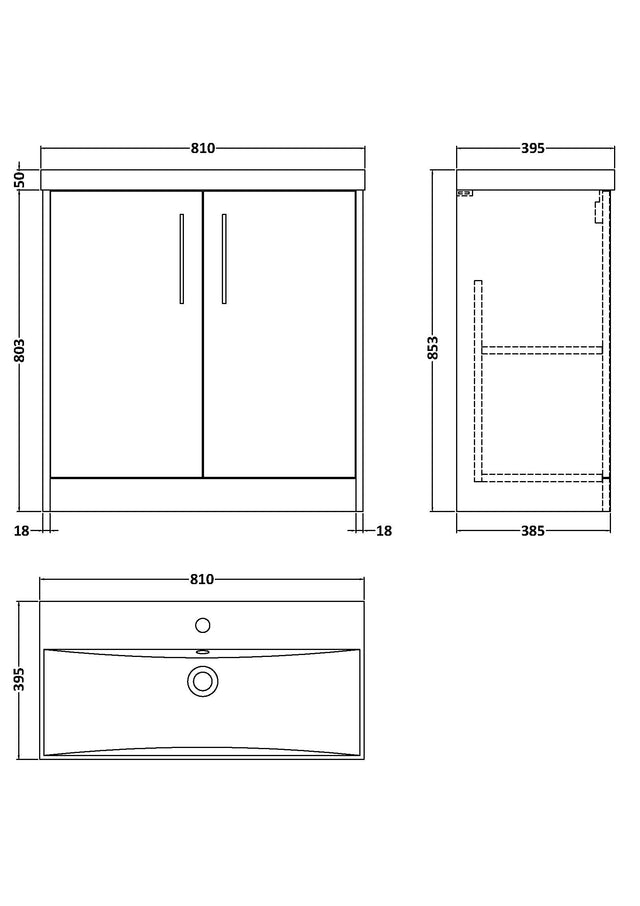 Hudson Reed Juno 800mm Coastal Grey Floor Standing 2-Door Vanity Unit with 1 Tap Hole Basin