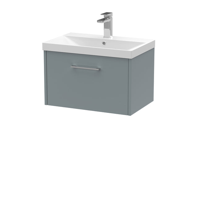 Hudson Reed Juno 600mm Coastal Grey Wall Hung Single Drawer Vanity Unit With Thin-Edge 1 Tap Hole Basin