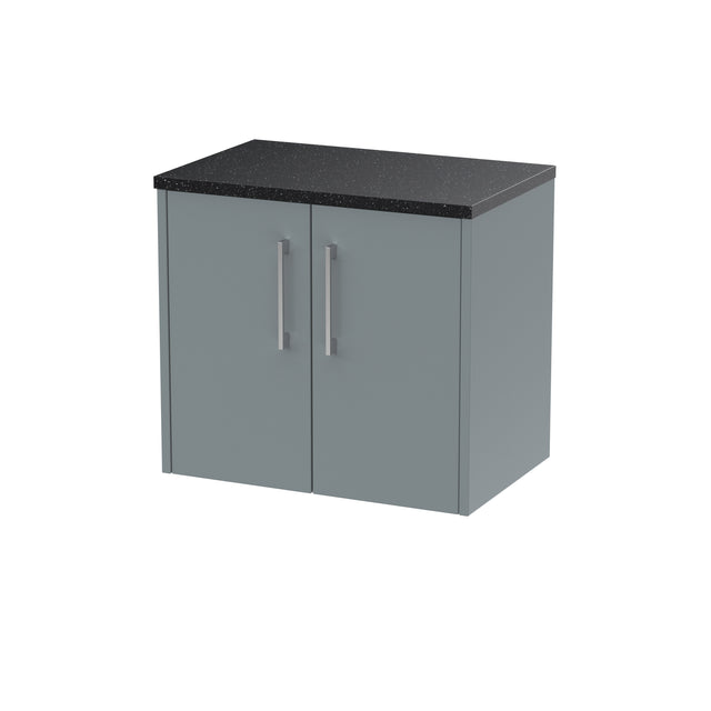 Hudson Reed Juno 600mm Wall Hung 2-Door Coastal Grey Vanity Unit With Laminate Worktop