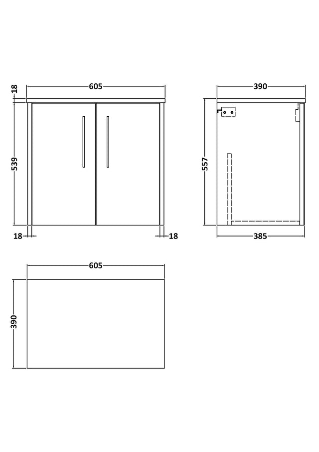 Hudson Reed Juno 600mm Coastal Grey Wall Hung 2-Door Vanity Unit With Worktop