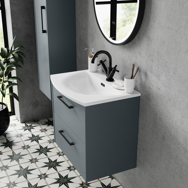 Hudson Reed Juno 800mm Coastal Grey Wall Hung 2-Drawer Vanity Unit with Curved 1 Tap Hole Basin