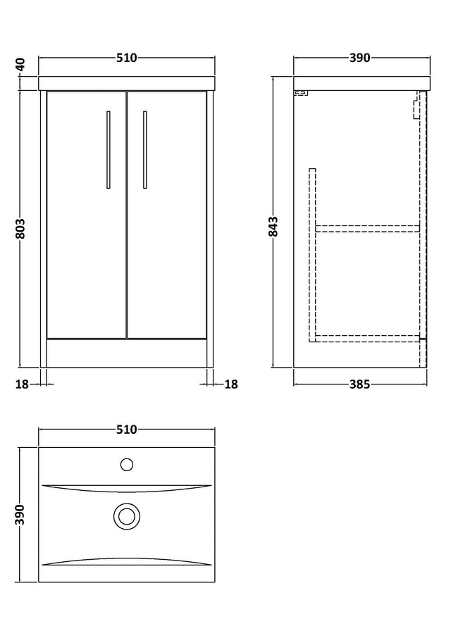 Hudson Reed Juno 510mm Metallic Slate Floor Standing 2 Door Vanity Basin Unit With Handles