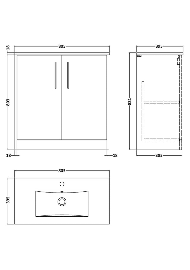 Hudson Reed Juno 800mm Floor Standing 2 Door Vanity Unit with Basin