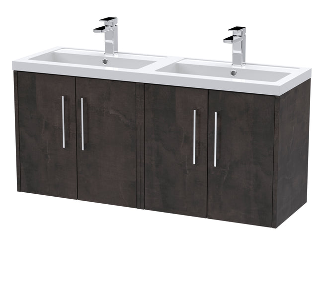 Hudson Reed Juno 1200mm Metallic Slate Wall Hung 4 Door Double Basin Vanity Unit with 2 Tap Holes
