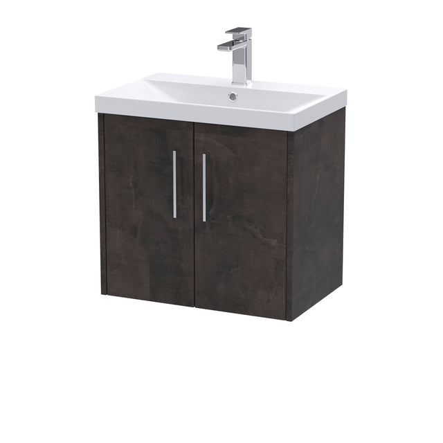 Hudson Reed Juno 600mm Metallic Slate Wall Hung 2 Door Vanity Basin Unit With Thin-Edge Ceramic Basin