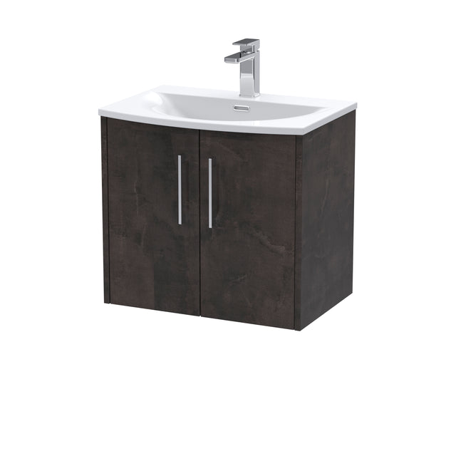Hudson Reed Juno 600mm Metallic Slate Wall Hung 2 Door Vanity Unit With Curved Basin & 1 Tap Hole