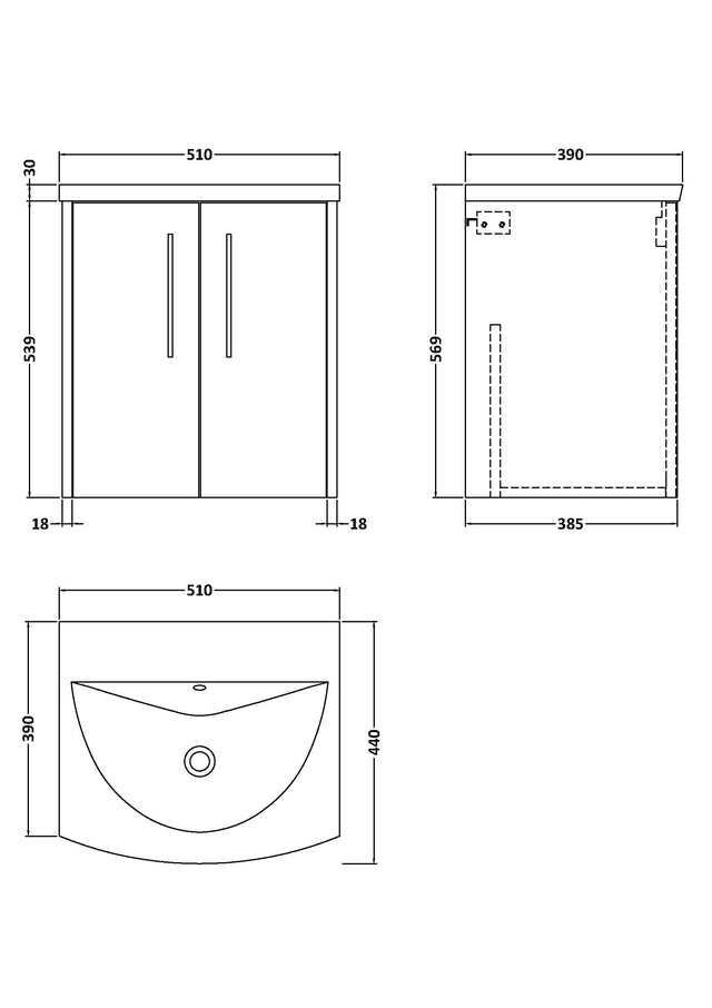 Hudson Reed Juno 500mm Wall Hung Midnight Blue 2-Door Vanity & Basin With Soft-Close Drawers