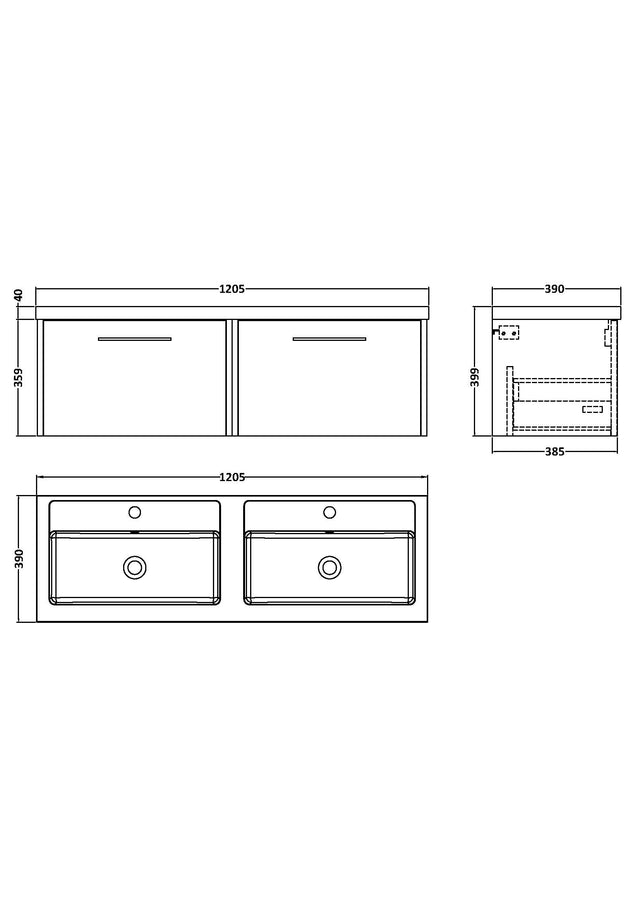 Hudson Reed Juno 1200mm Midnight Blue Wall Hung 2-Drawer Vanity Unit with Double 2 Tap Hole Basin