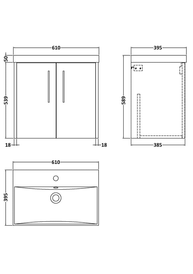 Hudson Reed Juno 600mm Midnight Blue Wall Hung 2-Door Vanity & Basin