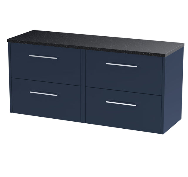 Hudson Reed Juno 1200mm Midnight Blue Wall Hung 4-Drawer Vanity Unit With Laminate Worktop