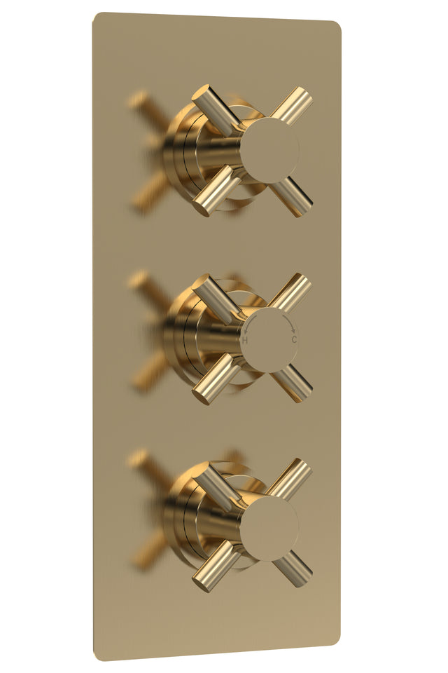 Tec Crosshead Triple Thermostatic Shower Valve With Diverter Brushed Brass