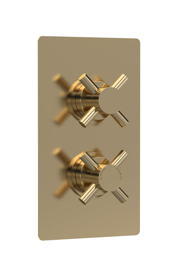 Tec Crosshead Twin Thermostatic Shower Valve With Diverter Brushed Brass