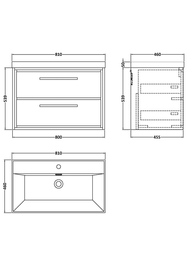Lille 800mm Wall Hung 2-Drawer Vanity with Basin - 1 Tap Hole