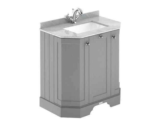 Hudson Reed Old London 750mm Storm Grey 3 Door Floor Standing Vanity Unit With Marble Top & Soft Close Doors