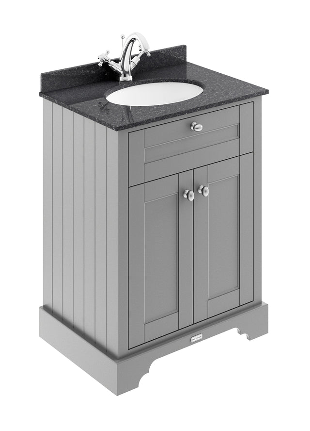 Floor Standing 2 Door Vanity Unit with 1 Tap Hole Black Marble Top 600mm